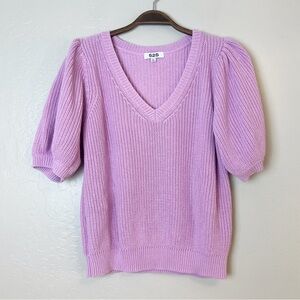 525 America | Puff Sleeve V-Neck Pullover CottonSweater  | Lilac | Size XL